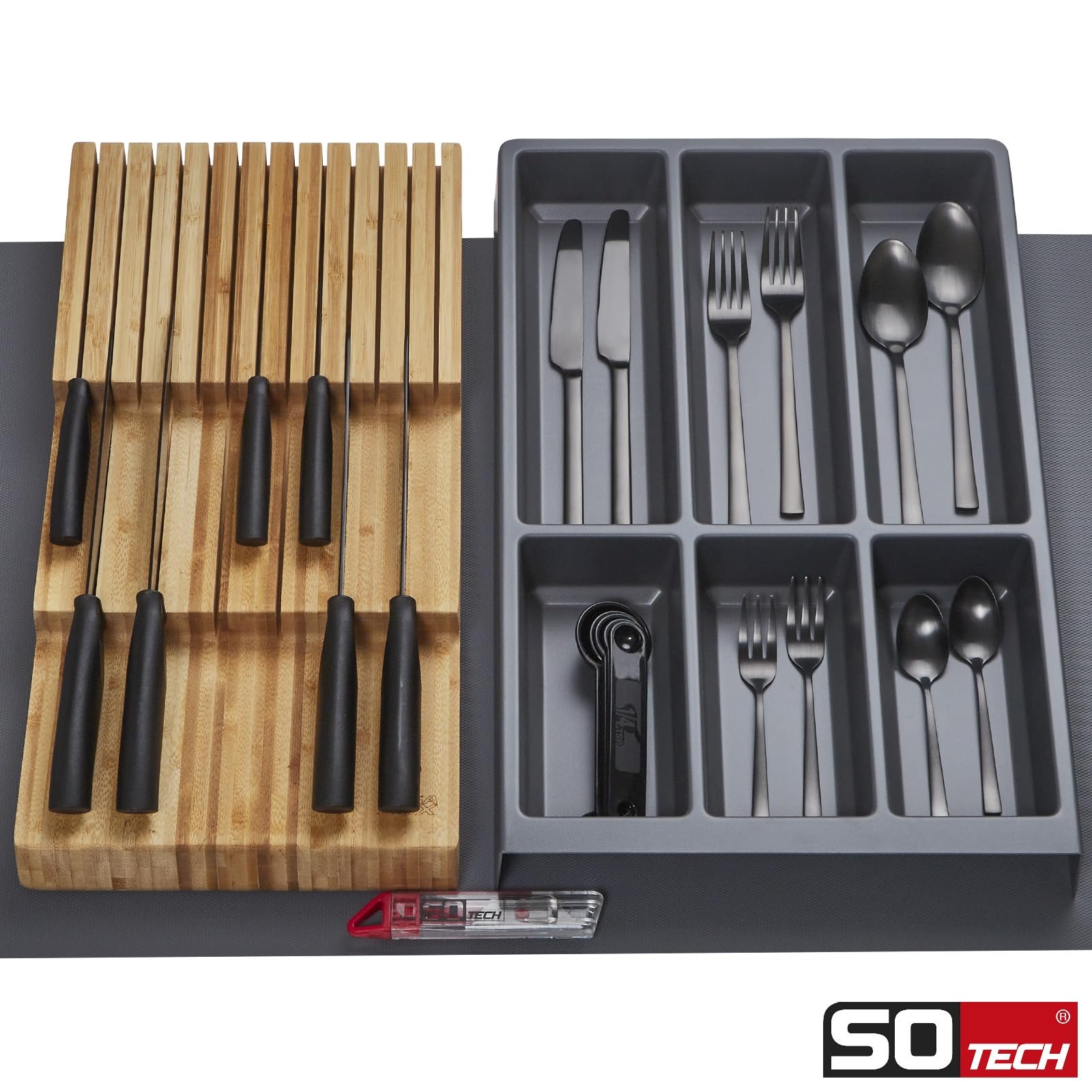 Orga-Box Vario SET 6 anthrazit für 100er Schublade Besteckeinsatz, Messerhalter, Antirutschmatte Orga-Weave