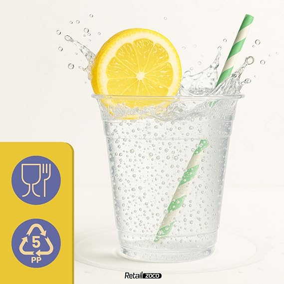 CHEFZOCO Disposable Plastic Cups, Party Cups, Birthday Cups, Litron Cups, Pot for Drinks, Suitable for Hot and Cold Drinks, Capacity 200 cc, Pack of 100 Cups.