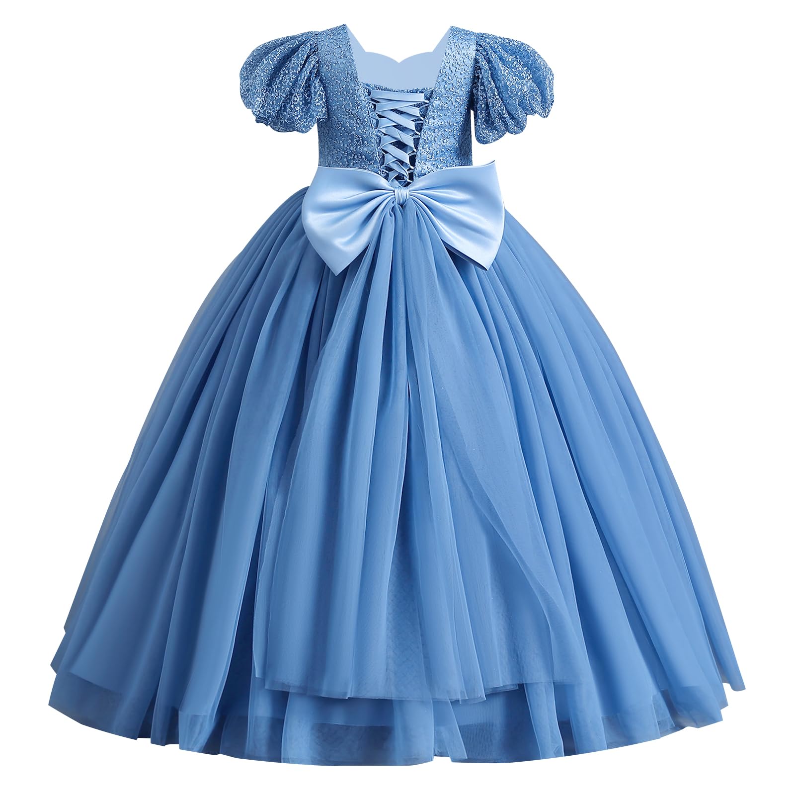 IDOPIP Abito da ragazza con paillettes e fiocco per bambina, per matrimonio, damigella d'onore, concorso, formale, lungo, comunione, abiti in tulle