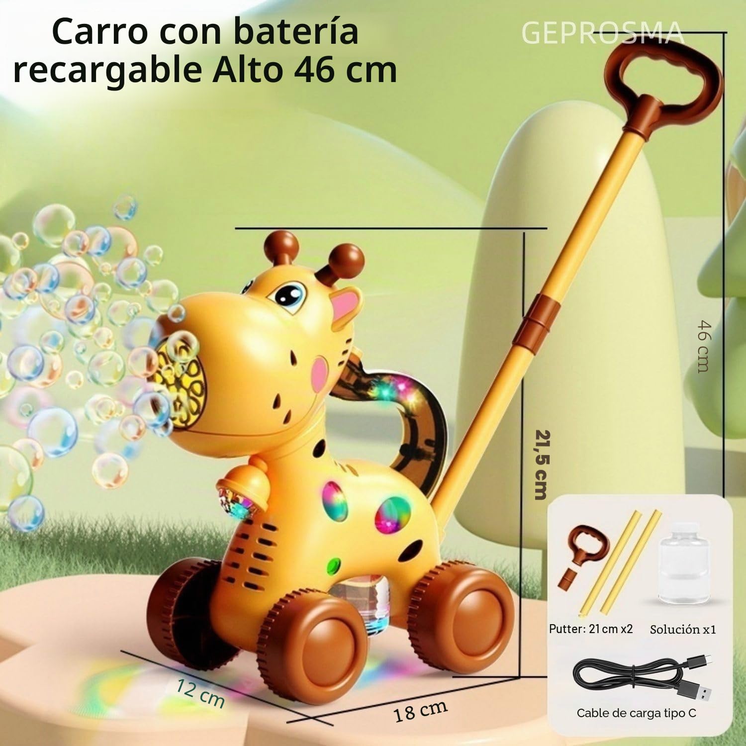 GERPOSMA Maquina Burbujas Niños, USB C Recargable/Varilla Extraíble, Pistola Burbujas de Jabon Automática,Pomperos para Niños Cumpleaños,Pompas de jabon, Juguetes de jardín/Parque Infantil Exterior