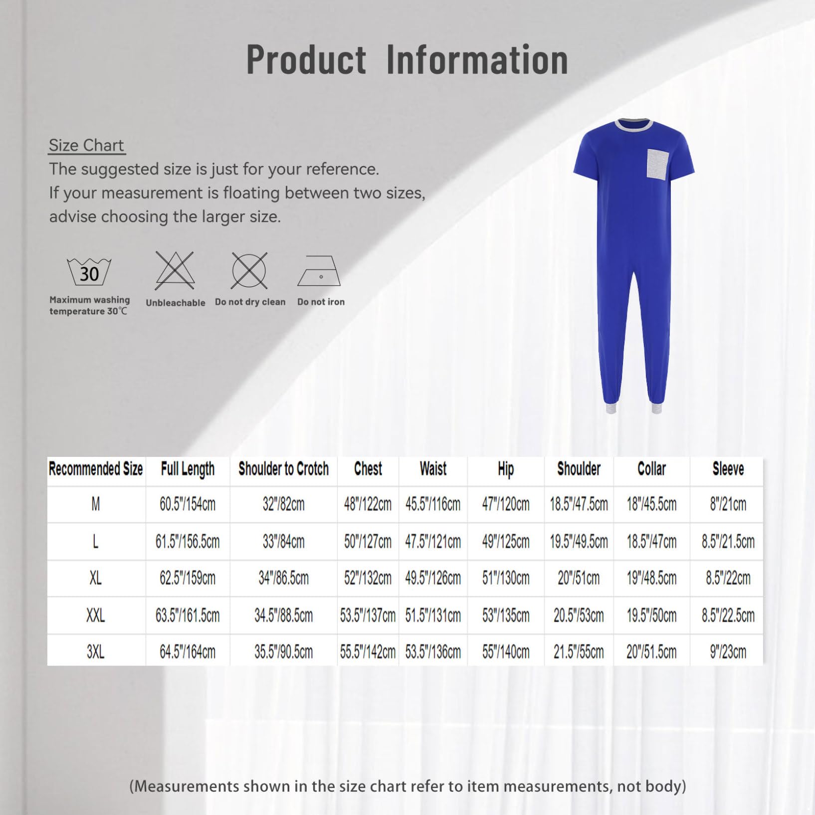 Oyolan Combinaison Sanitaire Homme Femme Pyjama Grenouillères Manches Courtes à Fermeture Eclair pour Personnes Âgées Alzheimer Incontinence