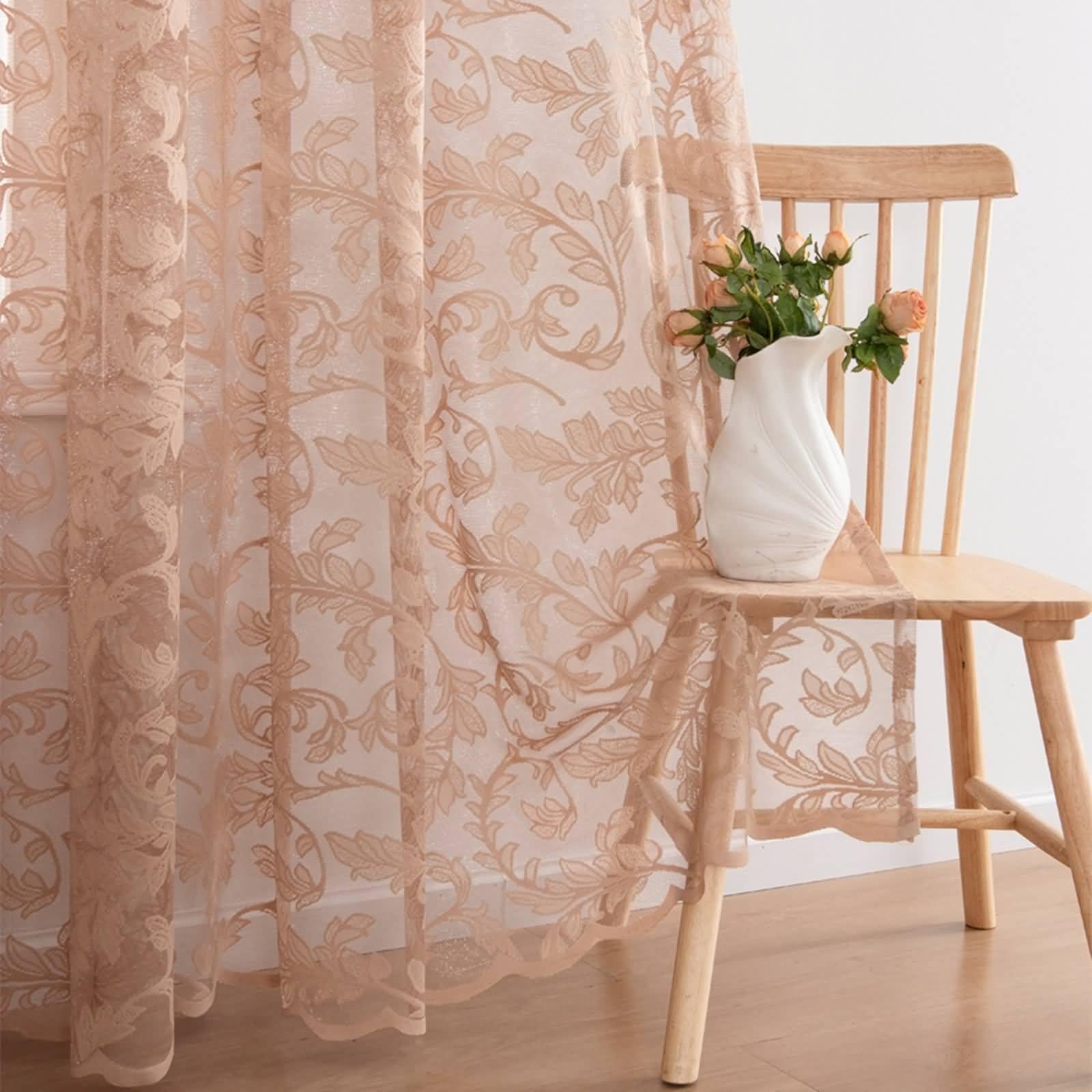 Dekoracyjne zasłony, zasłony zaciemniające z poliestru, jasna kawa z gałązkami liści wzór 102 cm x 228 cm (szer. x wys.) - 2 szt