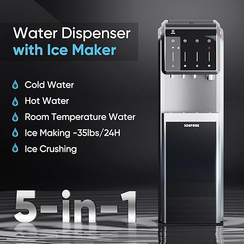 Miniatura 6 de ICEPURE 5-in-1 Water Cooler with Ice Maker, Bottom Load for 5 Gallon Bottle, WIFI, Bullet and CrushedChewable Ice, 35lbs24H, Hot and Cold Water,