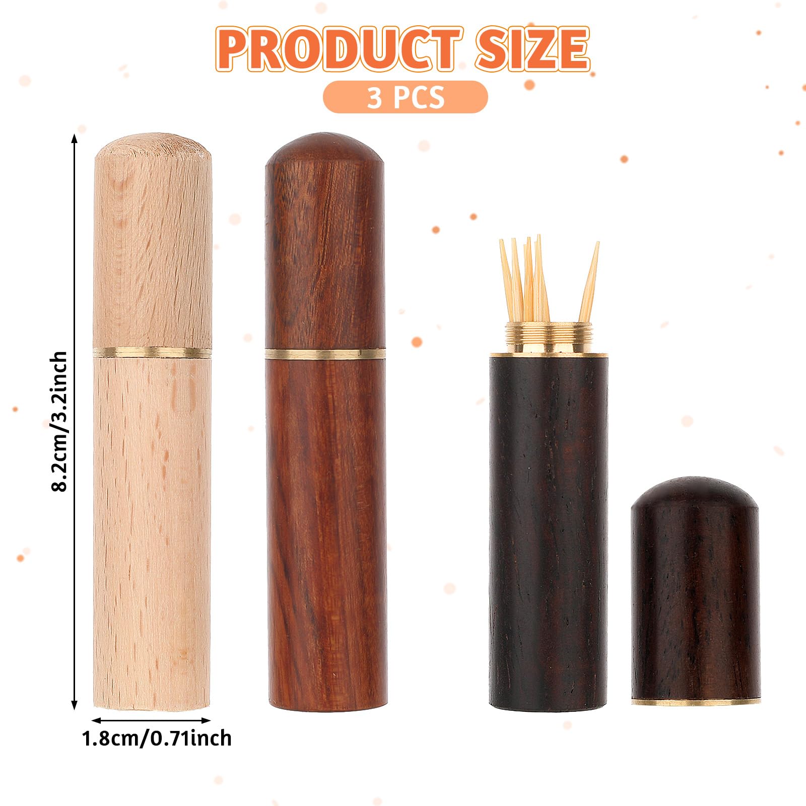 Giantree Paquete de 3 soportes portátiles para palillos de dientes, estuche de aguja de madera, impermeable, hecho a mano, caja de bolsillo para palillos de dientes para mujeres y hombres