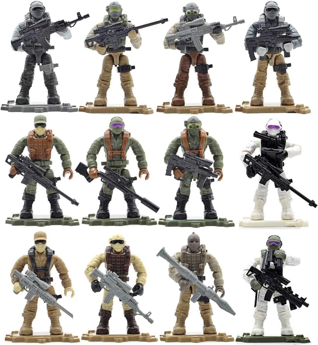 Liberty Imports Special Forces Military Soldiers Mega Troop Building Set - Army Men Micro Figures Action Figurines with Weapons in Surprise Eggs (12 Pack)