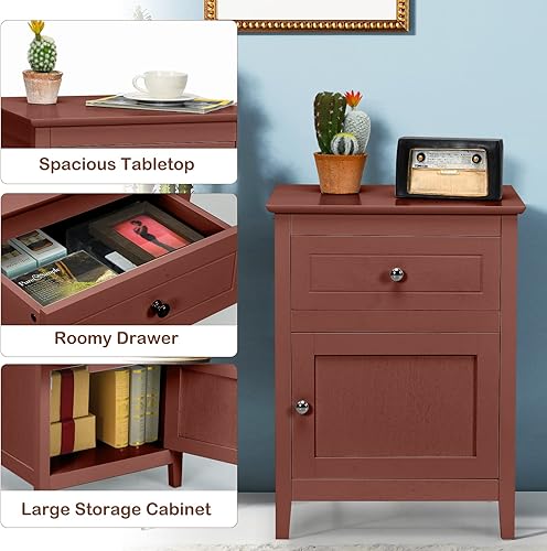 Miniatura 5 de Giantex Mesa auxiliar de madera con cajón mesa auxiliar de almacenamiento de 2 niveles para sala de estar dormitorio estructura sólida y material de