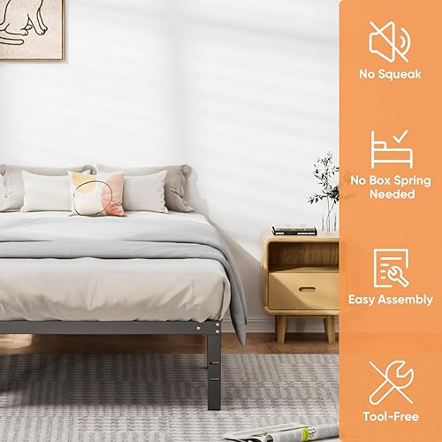 Miniatura 3 de Base de cama de metal tamaño Queen, plataforma King con almacenamiento, colchón de aire individual para dormitorio, soporte de listones de acero