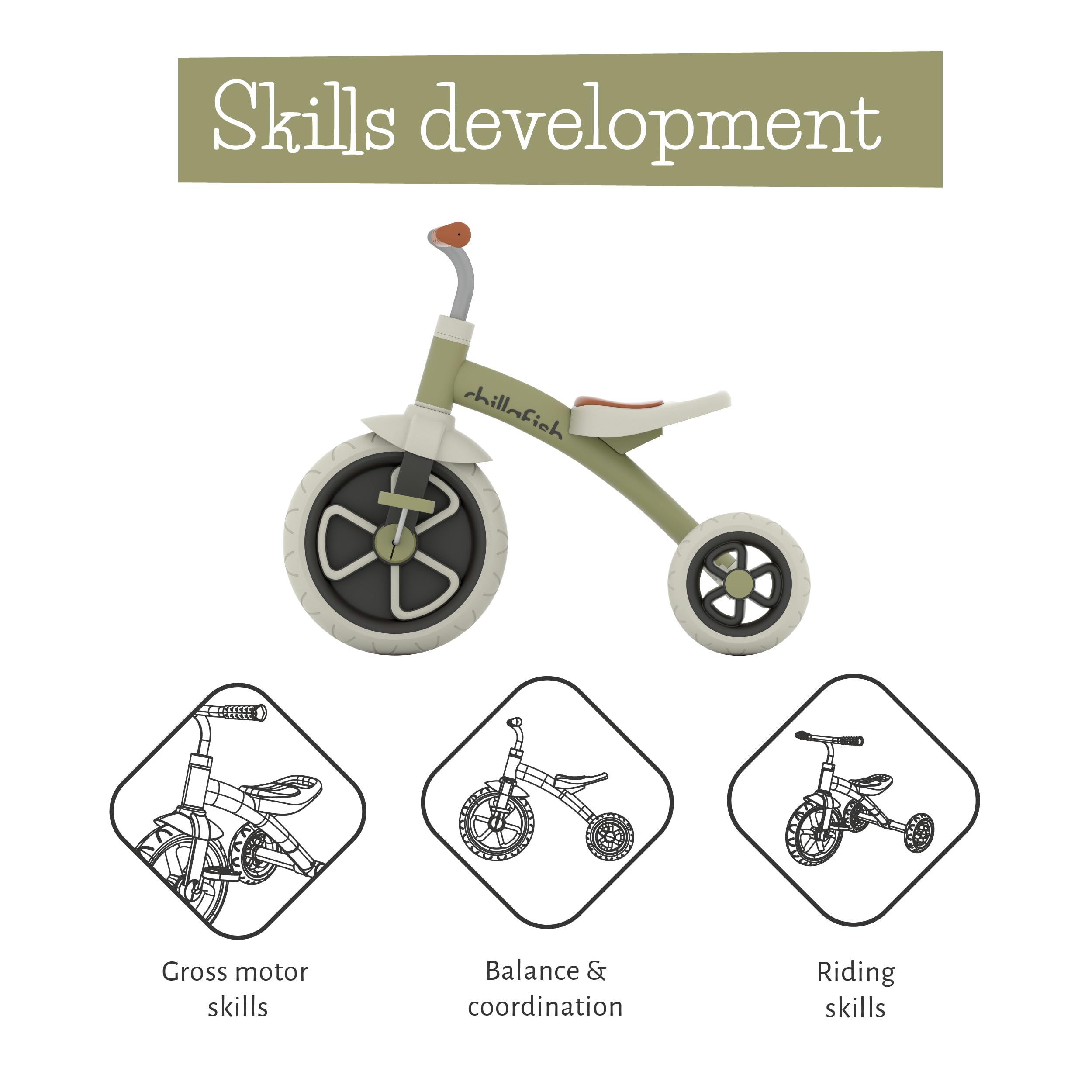Chillafish Ziggi Dreirad für Kleinkinder – Robustes und sicheres Kinderfahrzeug für motorische Entwicklung, Outdoor-Abenteuer und spielerisches Lernen CPZG01OLI