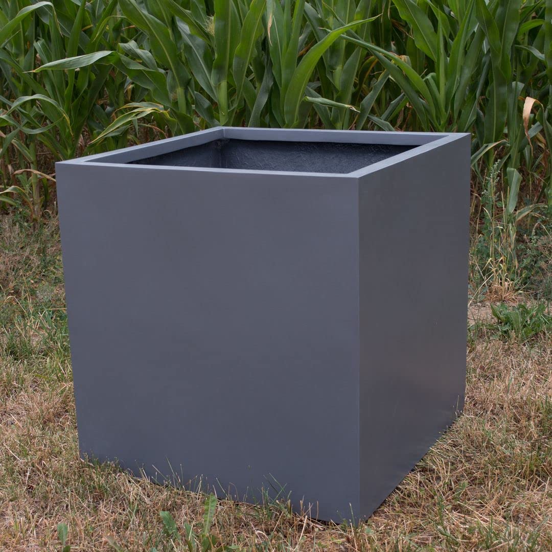Blumenkübel Fiberglas anthrazit metallic quadratisch 60x60x60cm