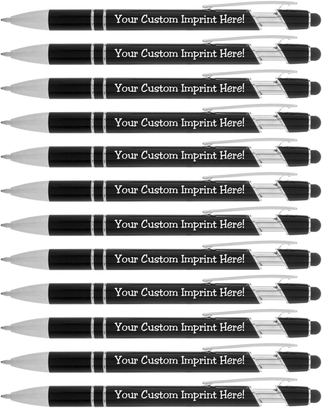 ExpressDesigns™ - Personalized Pens with Stylus - The Legacy - Custom Metallic Printed Name Pens - Black Ink - Imprinted with Logo or Message - Great Gift Ideas - Customizable -12 pcs/pack (Black) - Amazon product rated Grade A