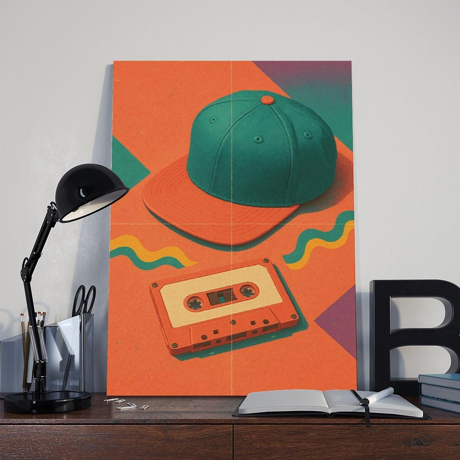 Poster su tela retrò anni '90 con nastro adesivo e cappello hip hop, decorazione artistica da parete per soggiorno, camera da letto, decorazione, 61 cm L x 91,4 cm W