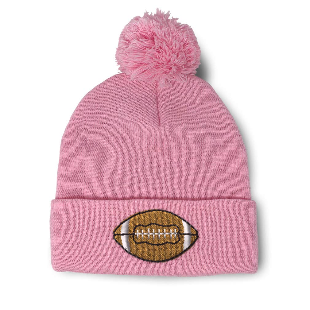 Pom Pom Beanies for Women Football Sports Embroidery Skull Cap Clasic Football Embroidery Football Winter Hats for Men Acrylic 1 Size Soft Pink Design Only