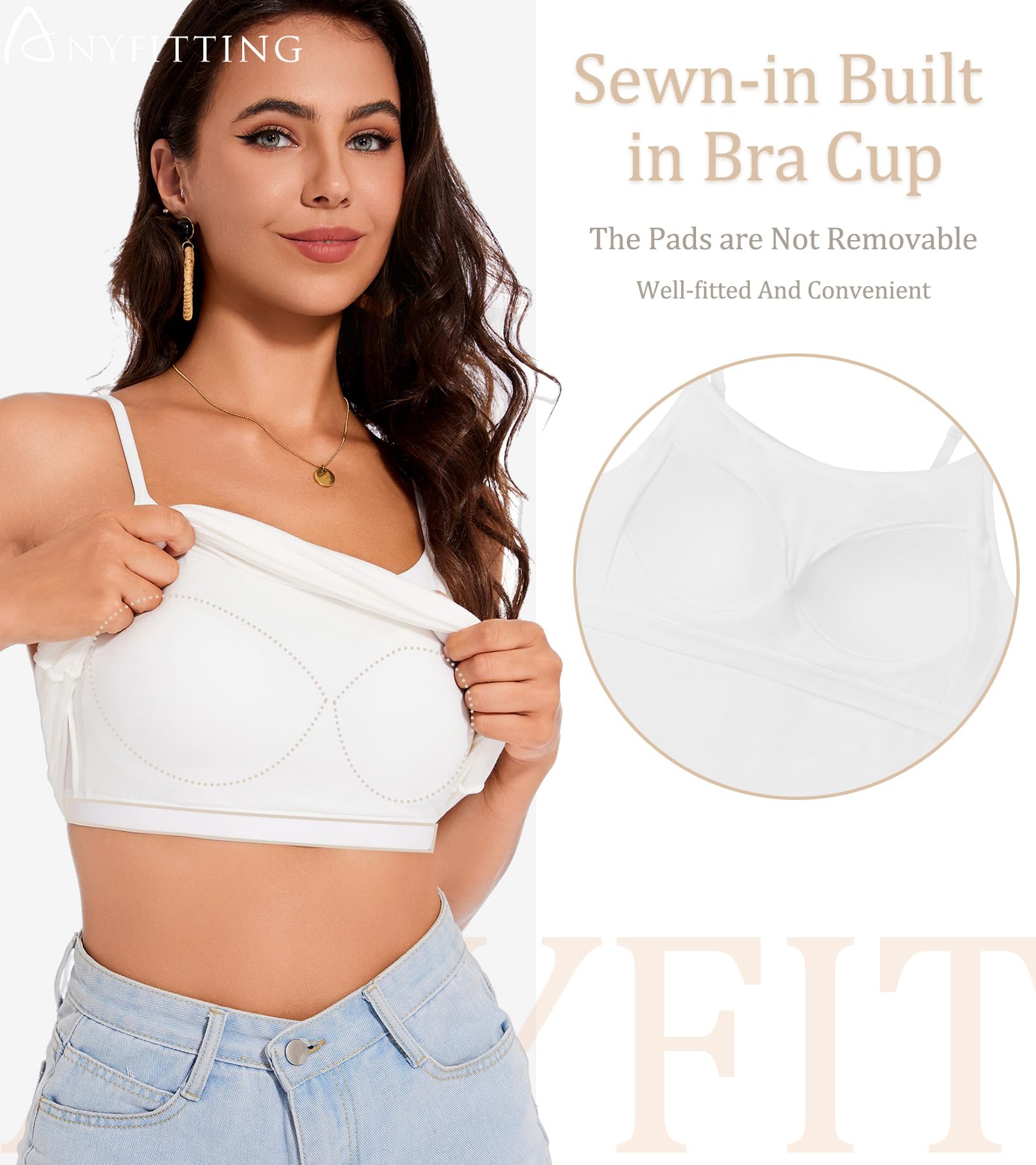 ANYFITTING Camiseta de Tirantes para Mujer con Sujetador Integrado Top Básico Yoga Camiseta para Mujer sin Mangas con Cuello Redondo Camiseta de Tirantes Acolchada de Verano S-3XL