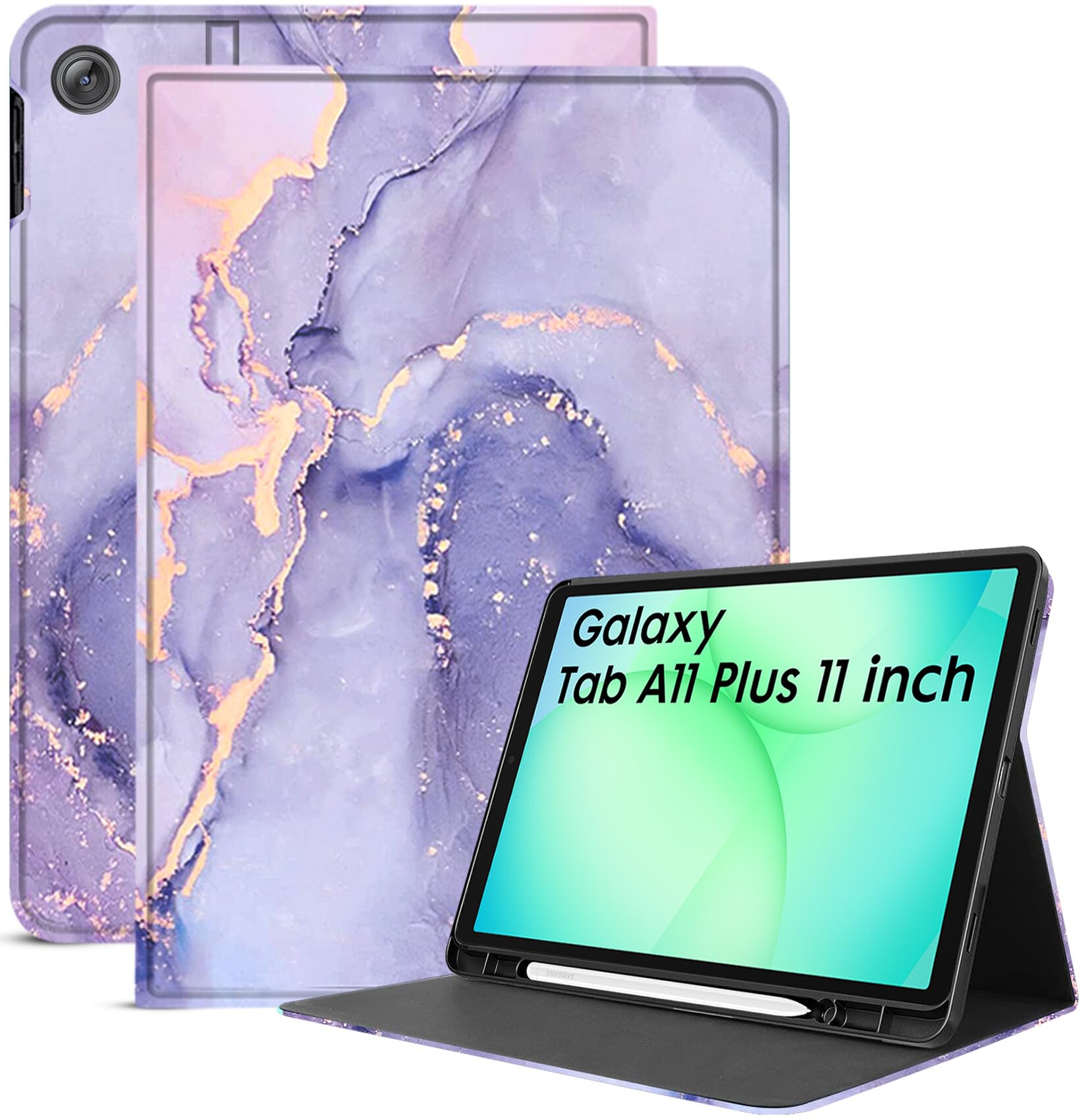 robustrion cover for samsung galaxy tab a11 plus cover case 11 inch, folio cover case for samsung galaxy tab a11 plus cover/tab a11+ tablet cover with pencil holder - marble lilac