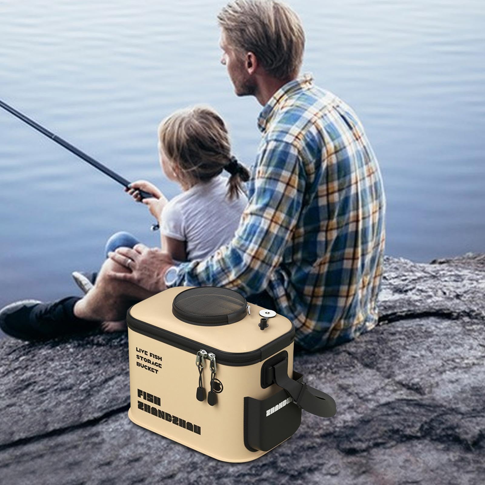 Ranley Live Fish Lures Bucket, Foldable Live Fish Bucket, Fishing Minnow Buckets, Folding Fishing with Aeration Hole, Folding Water Container Fishing Protection Box