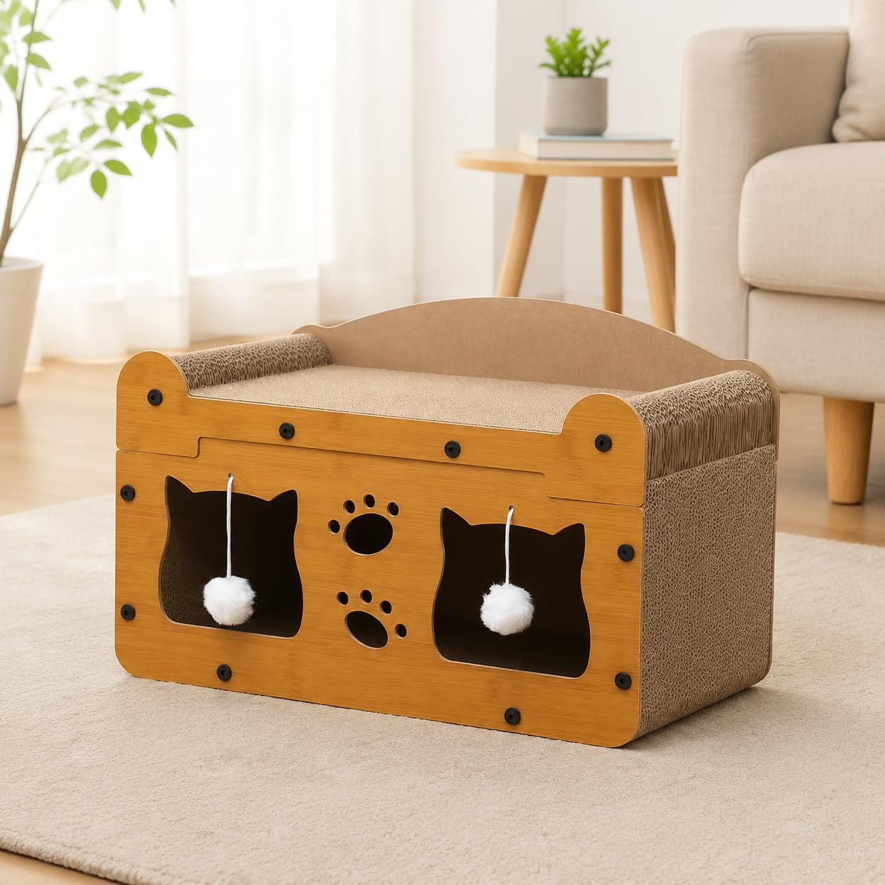 Maison Chat Confortable avec Griffoir pour Chat en Carton, Grattoir Chat et Niche Chat, pour Chats d’Intérieur, Style to 2, Moyen : 51 × 27 × 30 cm