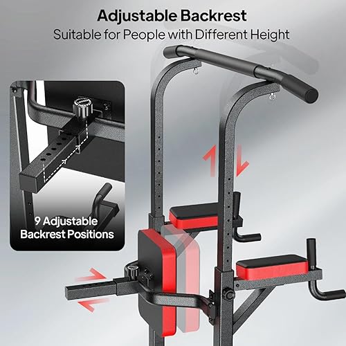 Miniatura 7 de Pooboo Power Tower - Barra de dominadas para entrenamiento de gimnasio en casa, multifunción, altura ajustable, equipo de ejercicio de entrenamiento