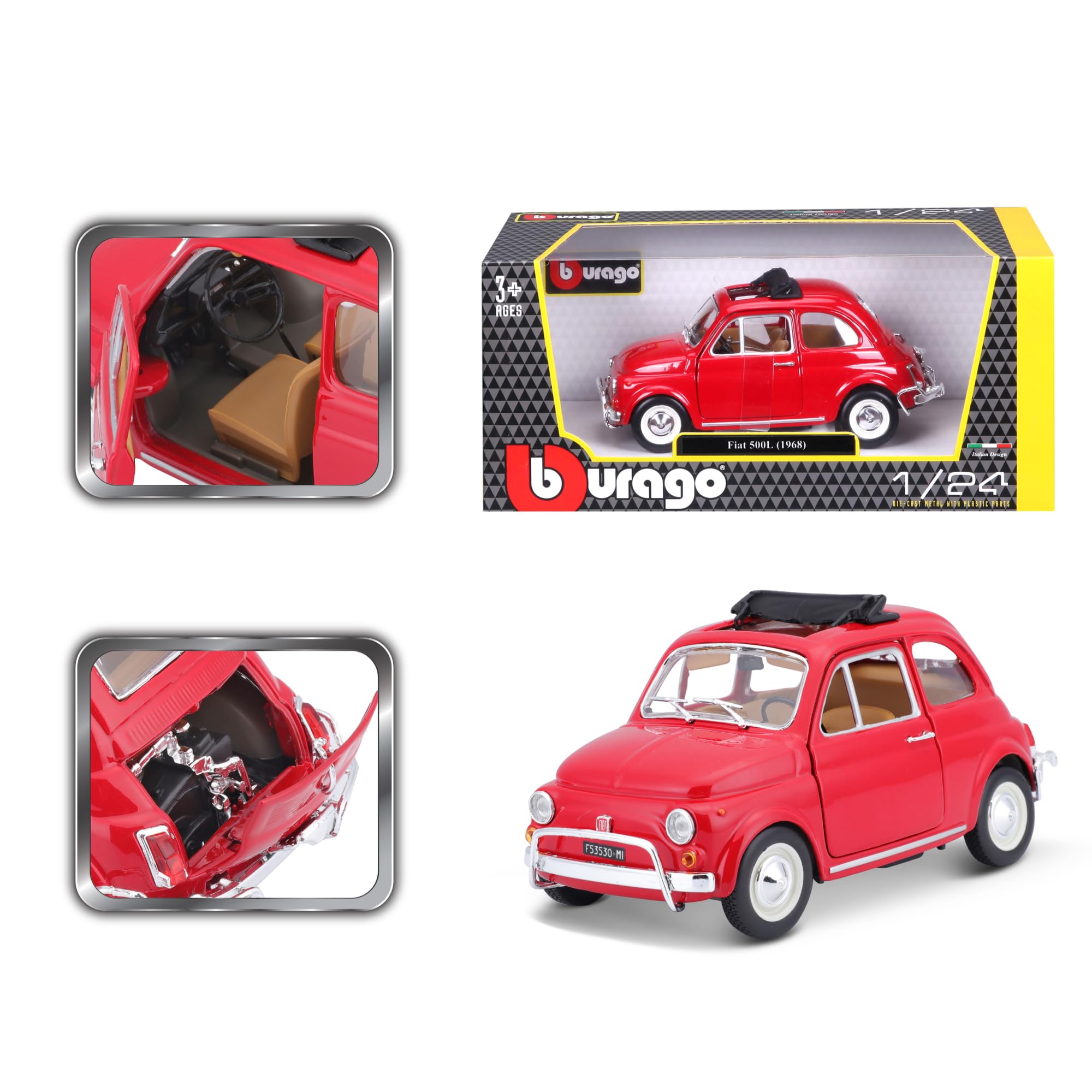 BBURAGO Fiat 500L 1968 Modellino Auto Scala 1:21 Licenza Ufficiale Fiat 3+