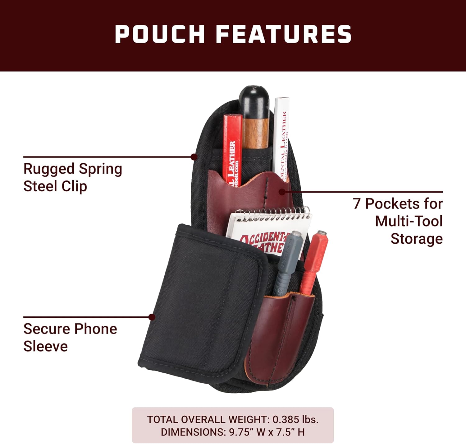 Occidental Leather Clip-On Stronghold Essentials Gear Pocket - Black - 7 Pockets & Tool Holders - Made in USA