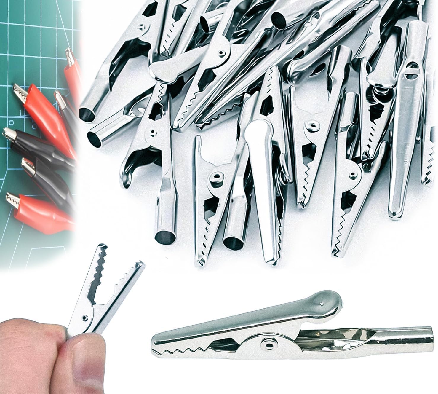 Gdqqoywqt Silver 100 Pcs Metal Alligator Clips Electrical Test Clamps For Clips, 50Mm Crocodile Spring Clip Lab Work，Practical Tools Testing
