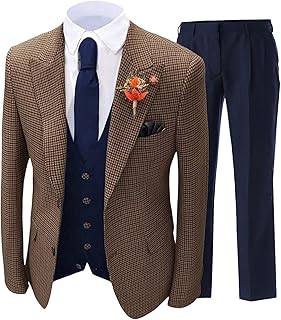 Men Slim Fit Casual Plaid Striped Suit 3 Piece Single Breasted One Button Dress Sets Daily Sport Lightweight Tuxedo