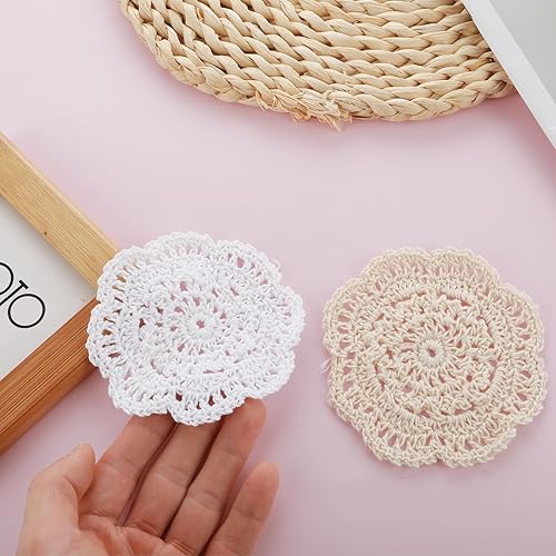 Miniatura 5 de Molain Posavasos de algodón de ganchillo hecho a mano de 4 pulgadas, manteles individuales redondos de tela, manteles individuales de encaje,
