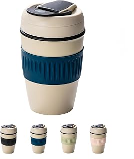 12oz Portable Vacuum Insulated Coffee Mug with Ceramic Inner, for Coffee, Flower Tea, Milk & Juice, Dual - Drinking, Leak - Proof (Blue)