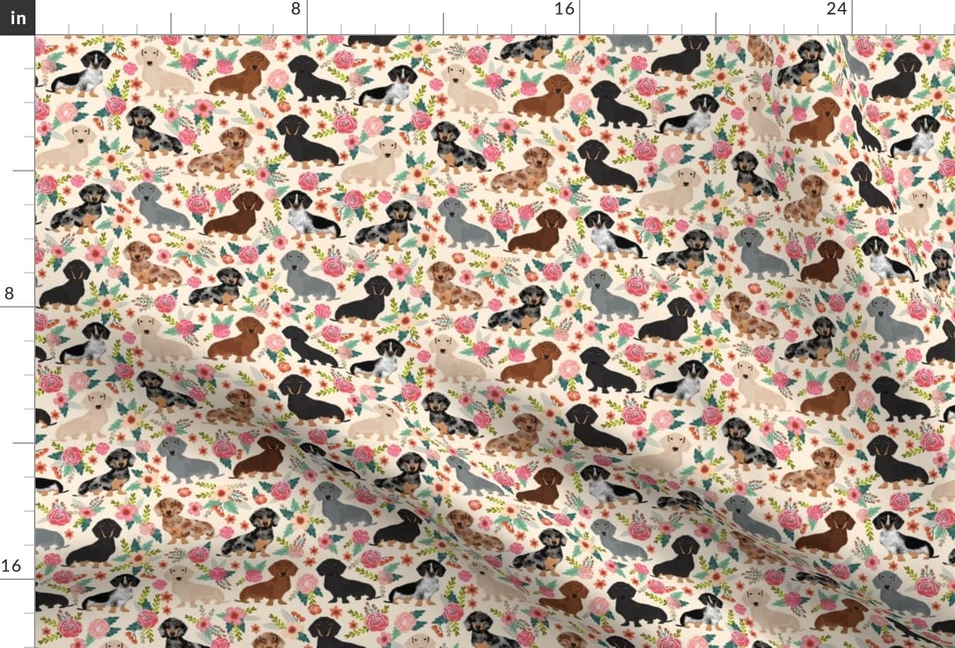 Spoonflower Fabric - Dachshund Floral Vintage Flowers Dachshunds Cute Dogs Florals Printed on Minky Fabric by The Yard - Sewing Baby Blankets Quilt Backing Plush