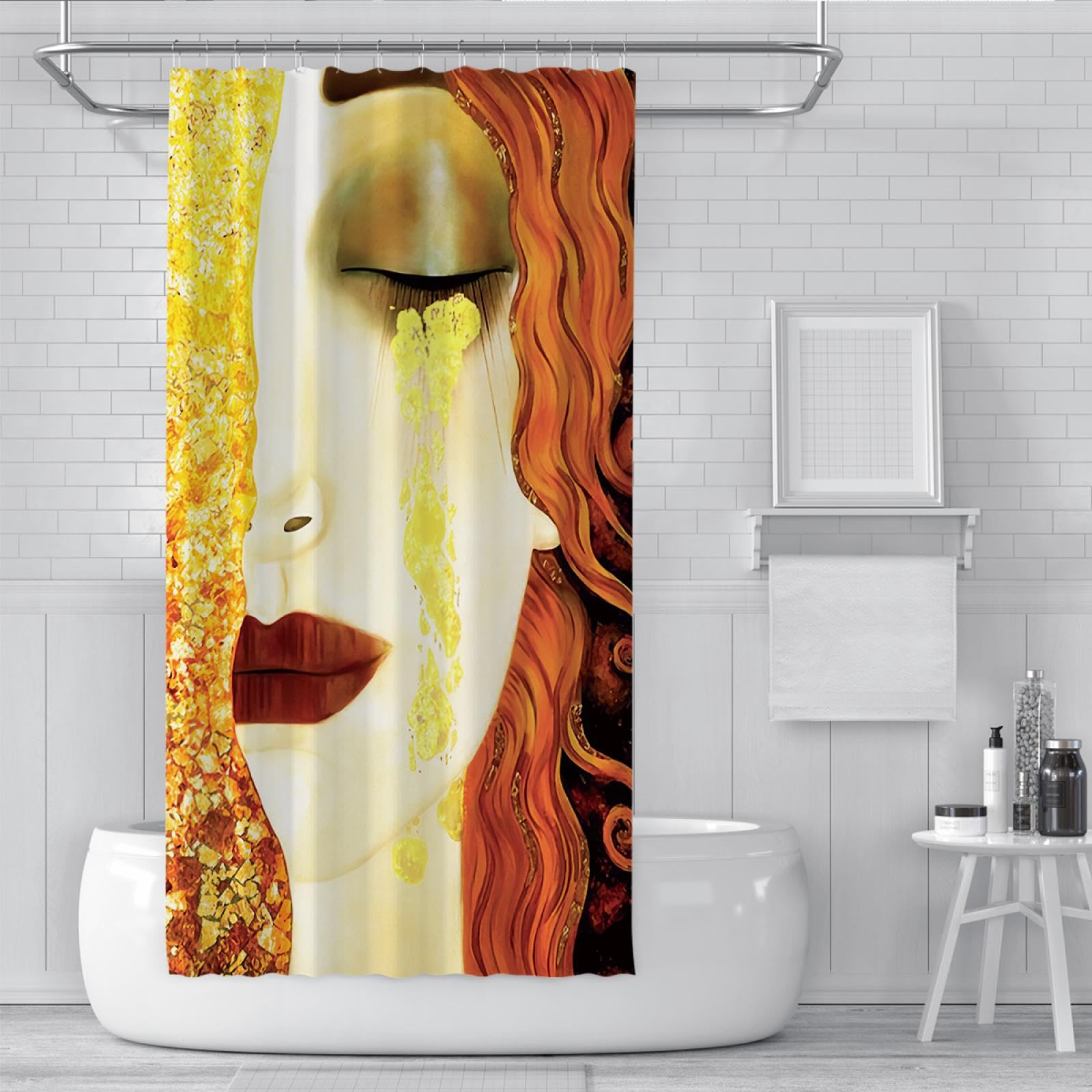 Cortinas de Ducha de Lujo Moderno Mujer Llorando Cortina de baño Decorativa Creativa Cortina de Ducha de Tela de poliéster Lavable con Ganchos 200x200cm