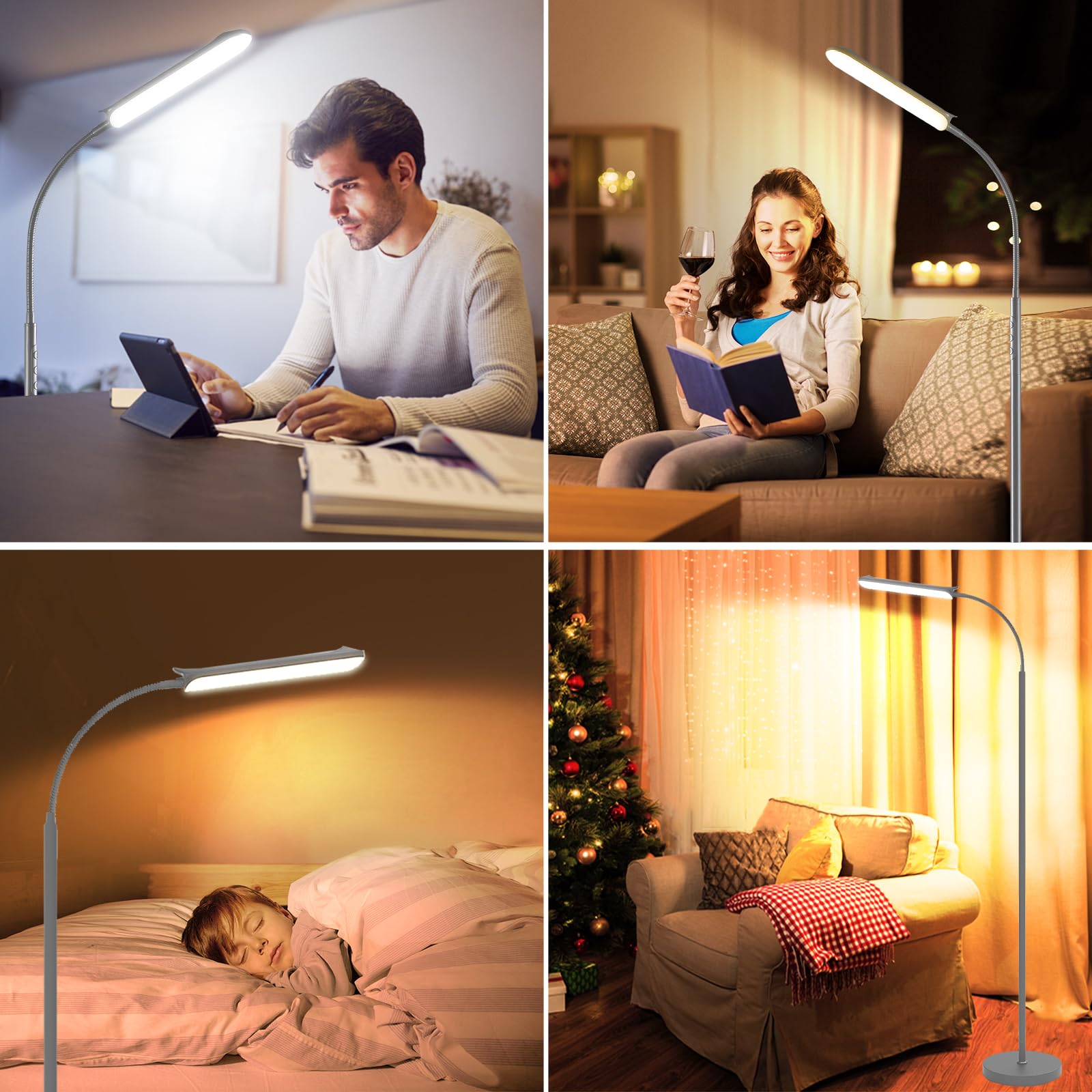 marctronic Grau LED Stehlampe Dimmbar, 18W 1800LM Stehlampe Wohnzimmer mit Fernbedienung, 165cm Stehleuchte 360° drehbar Augenschutz Leselampe Timer Standleuchte für Schlafzimmer BüRo