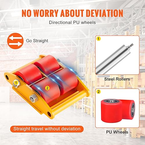 Miniatura 4 de VEVOR 4 piezas de motor de maquinaria, 8T Machinery Skate Dolly, 17637lbs Patín móvil de maquinaria, patín de movimiento de maquinaria con tapa de