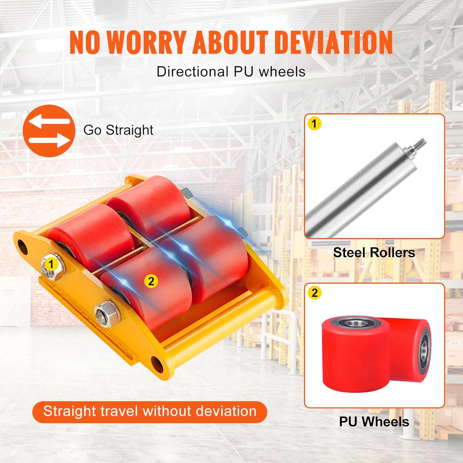 VEVOR 4PCS Machinery Skate Dolly, 17637LBS/8T Industrial Machinery Mover, Heavy Duty Carbon Steel Machinery Moving Skate with 4 PU Wheels and 360° Rotation Non-Slip Cap