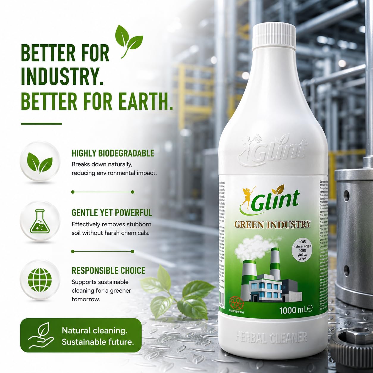 Glint Green Industry 1 Litre%100 Bitkisel Banyo Tuvalet Temizleyici Kireç Çözücü Şömine Temizleyici Sprey