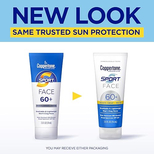 Miniatura 2 de Coppertone Sport Face Sunscreen Lotion SPF 60+, protector solar resistente al agua con amplio espectro SPF 60+, ligero y transpirable, tubo de 2.5