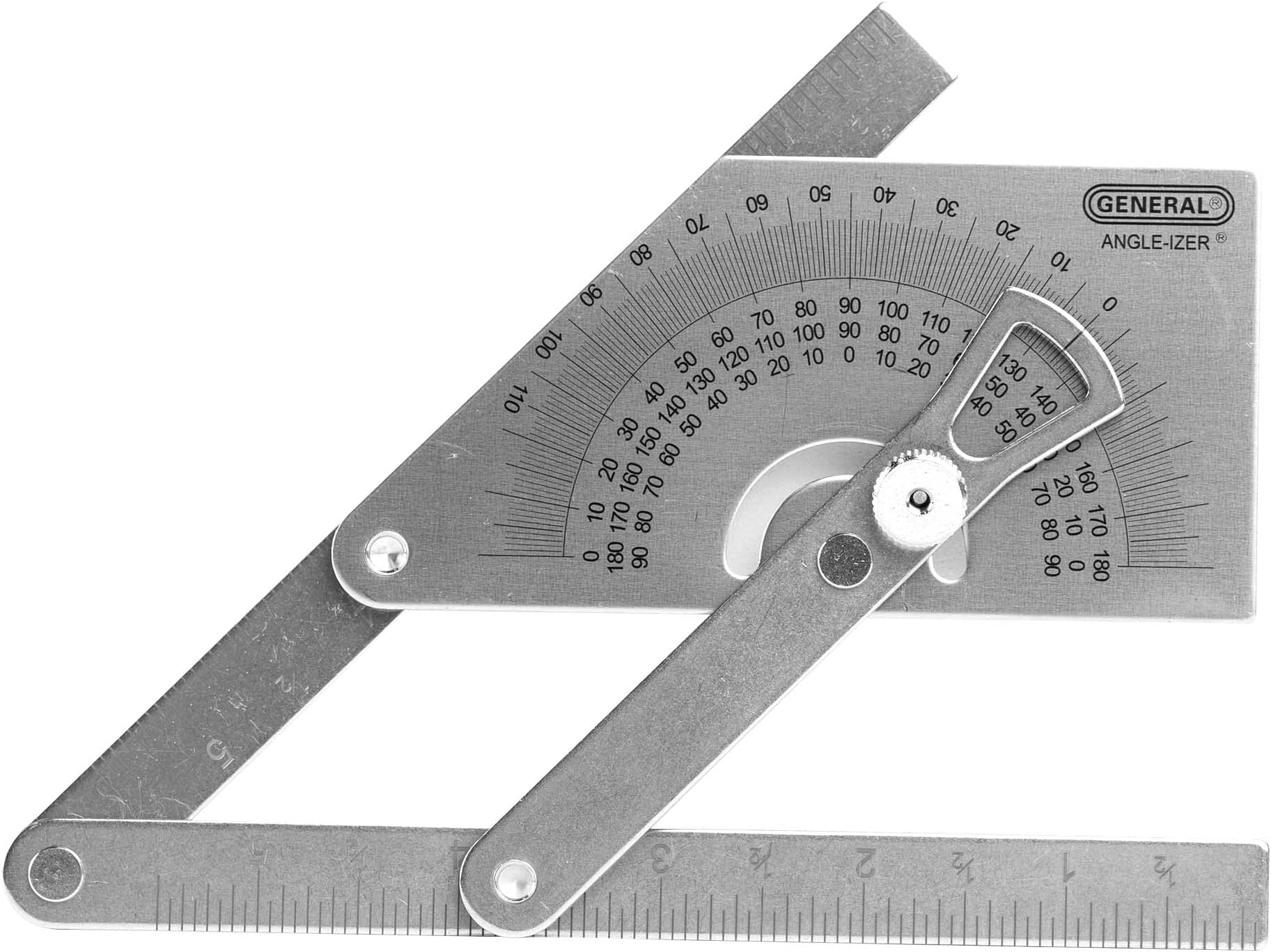 Protractor and Angle Finder #39, Stainless Steel, Outside, Inside, Sloped Angles, 0° to 180°