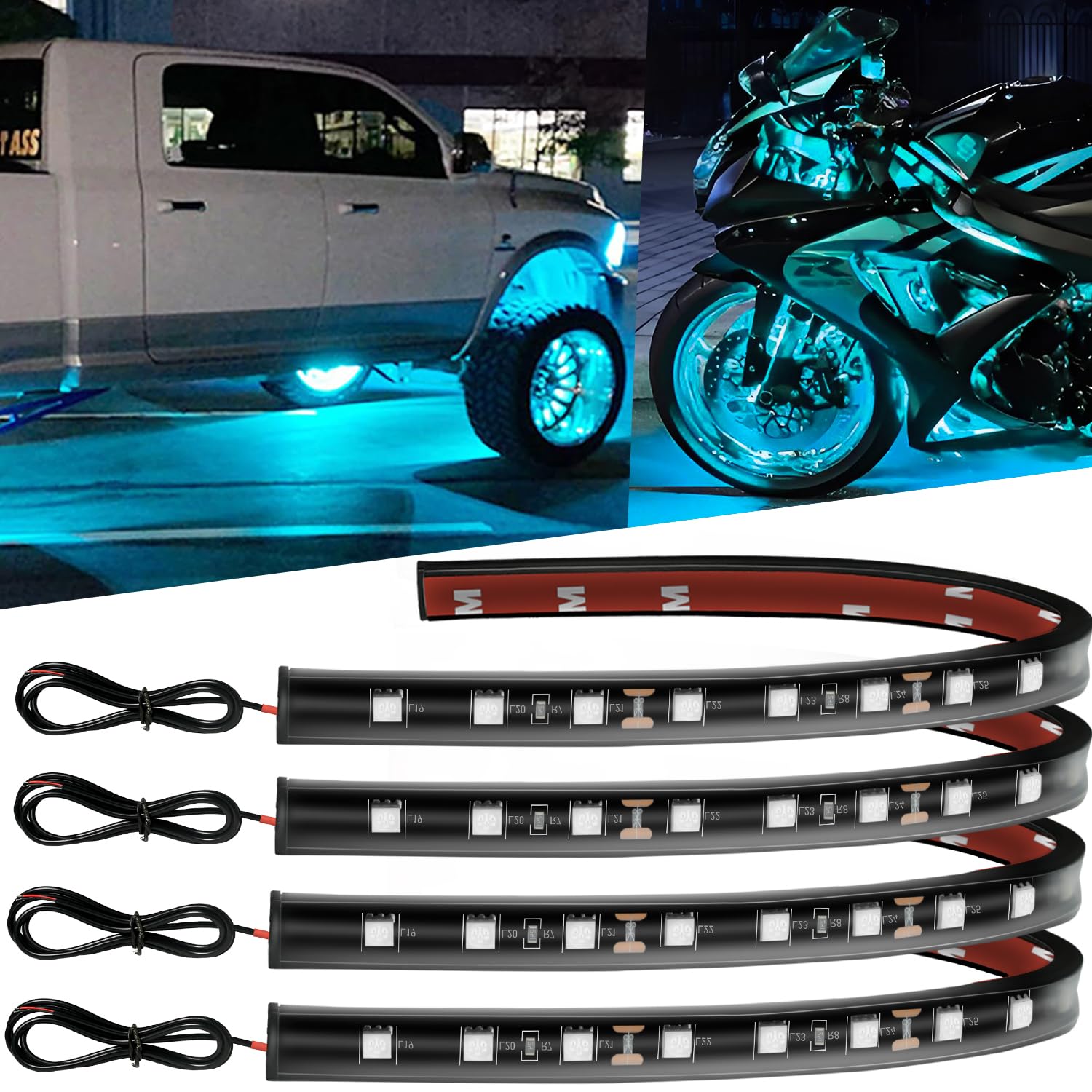 12V Led Light Strip 12.7" Waterproof ICE Blue Led Light Strips for Car Golf Cart Motorcycles Truck Boat Led Strip Lights,Pack of 4