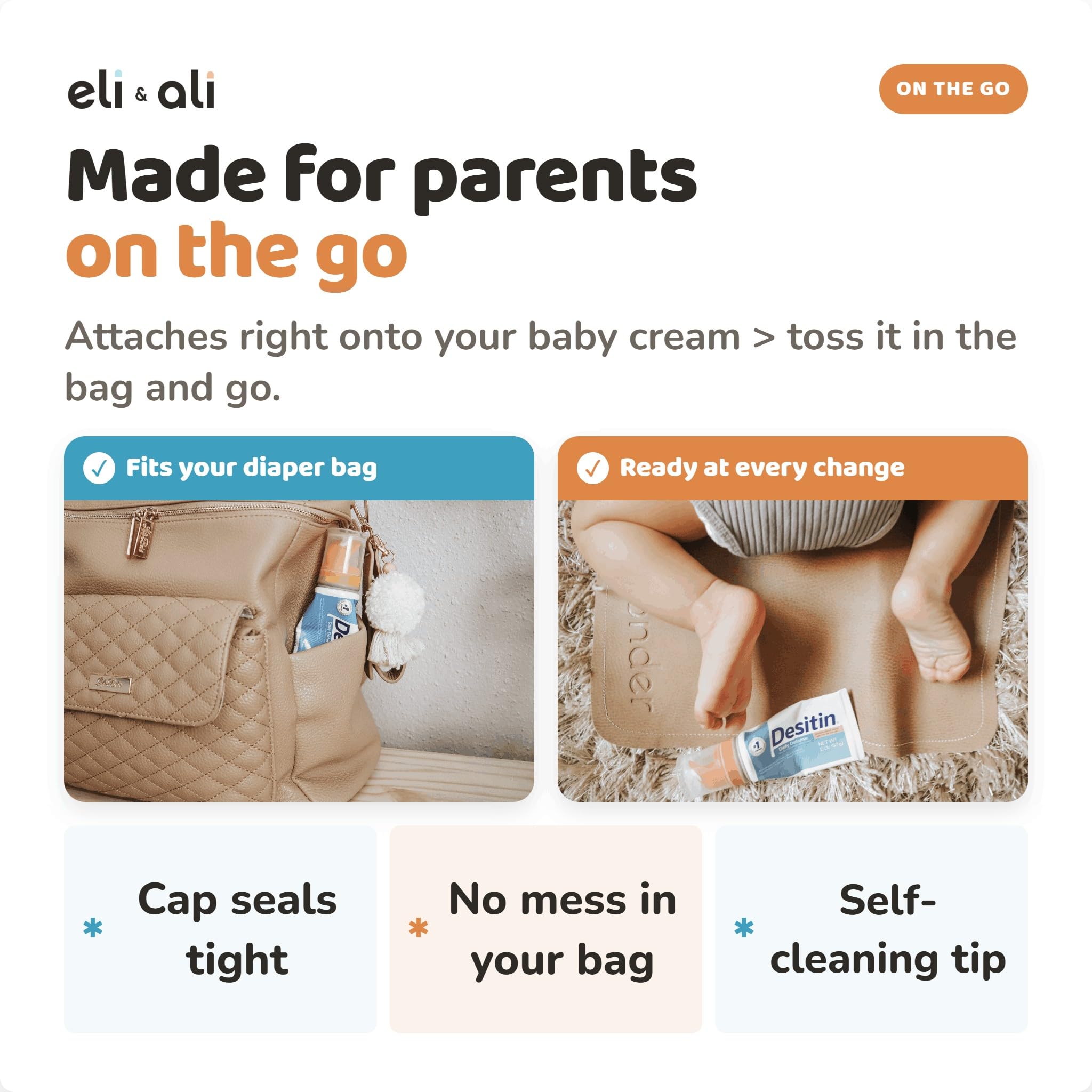 Eli & Ali Tush Swiper - Diaper Rash Cream & Butt Paste Applicator - Universal Fit for Most Diaper Creams | Mess-Free & Hygienic Alternative to Cream Spatula - Carry Less Baby Gear - Pink, 1 Pack