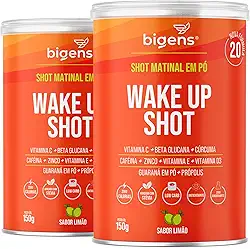Wake up shot, vitamina c, própolis, gengibre, cúrcuma, guarana e zinco, Sabor Limão, 150g, Bigens Kit 2x