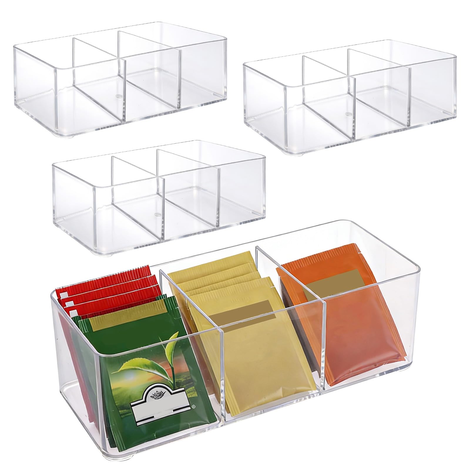 Aramanara 4 Pack Clear Teabag Boxes, Plastic Tea Bag Organizer Container