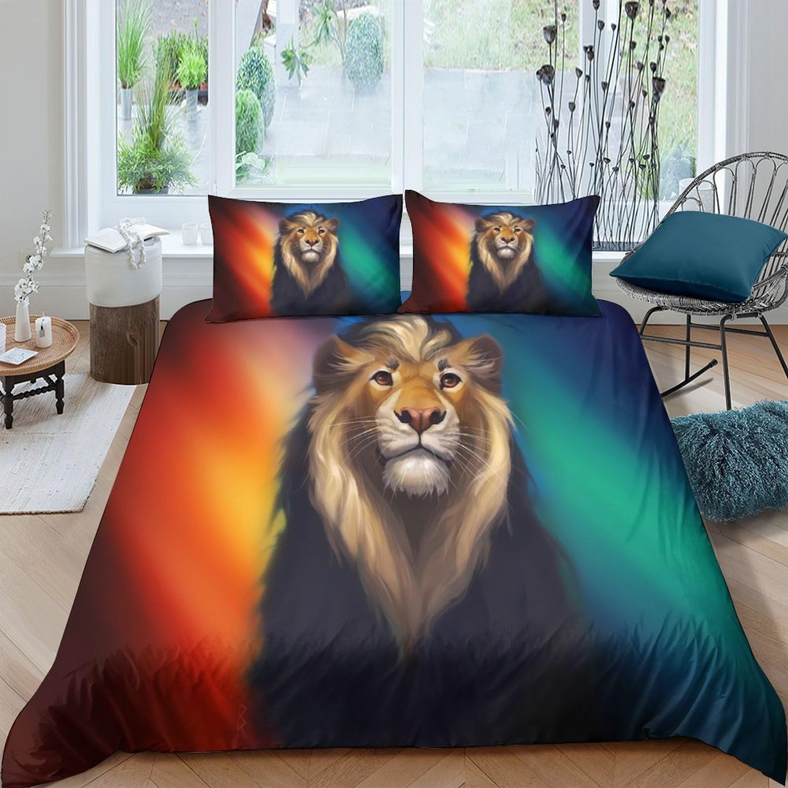 Ctjqhvkz Style-3 3D Printed Lion Portrait Fitted Sheet Microfiber Soft Anti-Slip Colorful Jungle Mattress Cover For Bedroom Guest Room Decor Single（135X200cm）