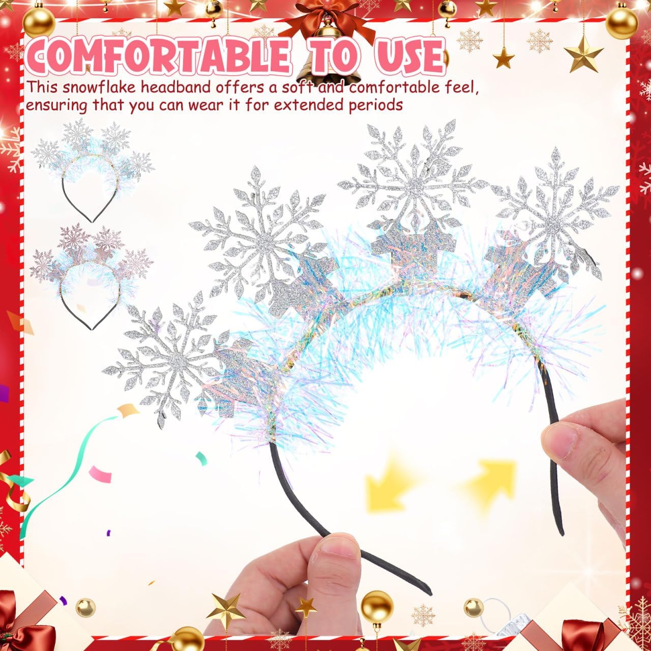DOITOOL 2 Pcs Snowflake Headband Christmas Headbands Glitter Holiday Hair Accessories for Women And Kids Xmas Party Supplies image 3