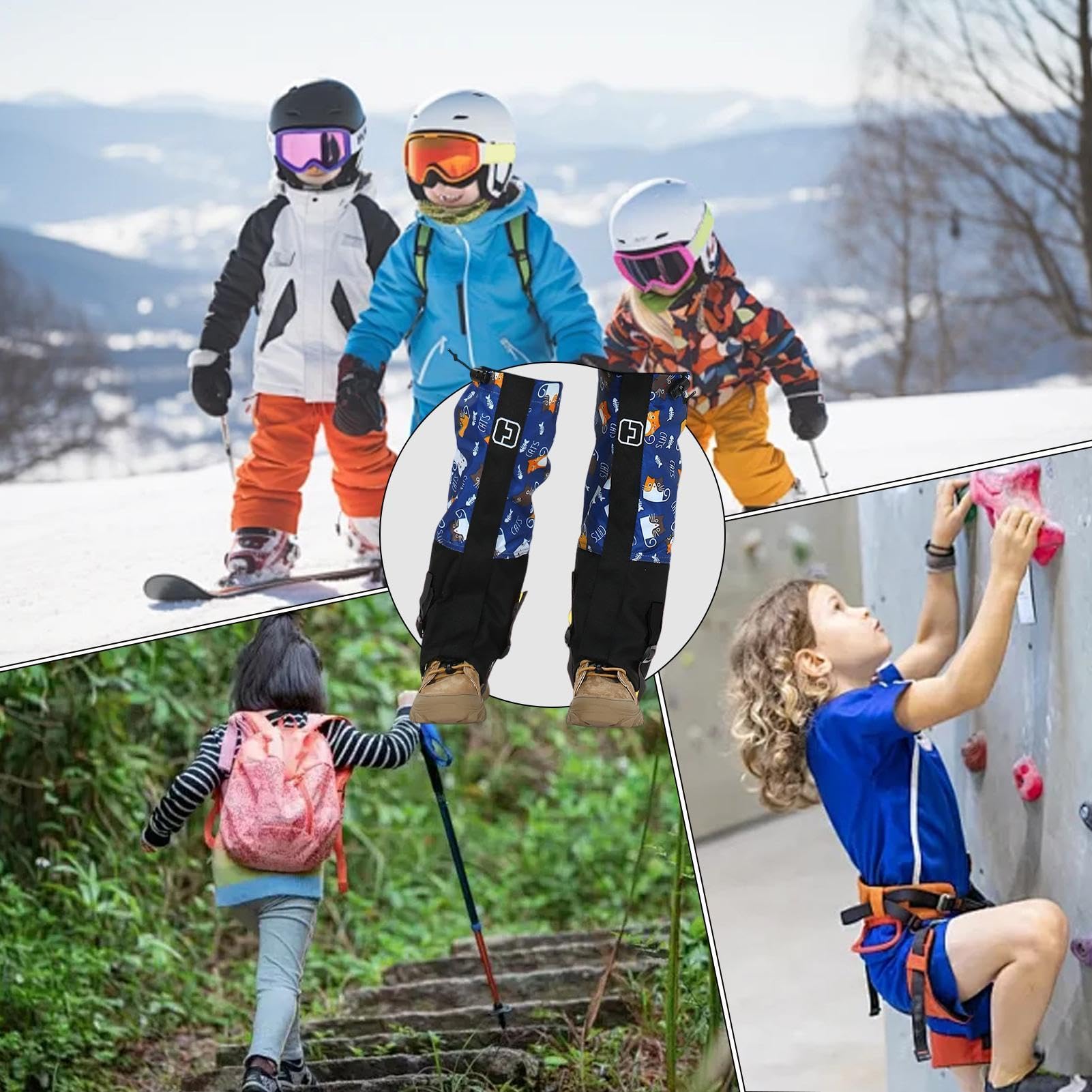 Polainas de pierna para la nieve, protectores de piernas a prueba de viento para actividades al aire libre, protección transpirable para niños pequeños niñas al escalar, caminar de invierno