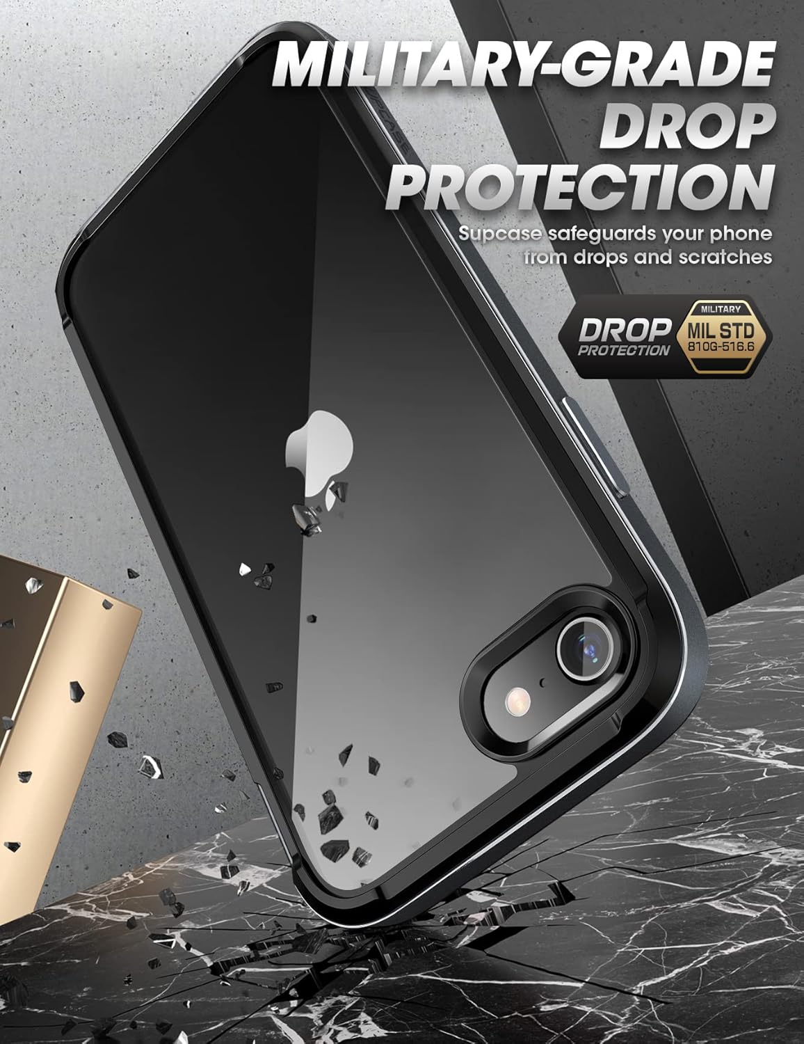 SUPCASE Unicorn Beetle Edge XT Series Case for iPhone SE (2020/2022) /iPhone 7 /iPhone 8, Slim Frame Clear Protective Case with Built-in Screen Protector (Black)