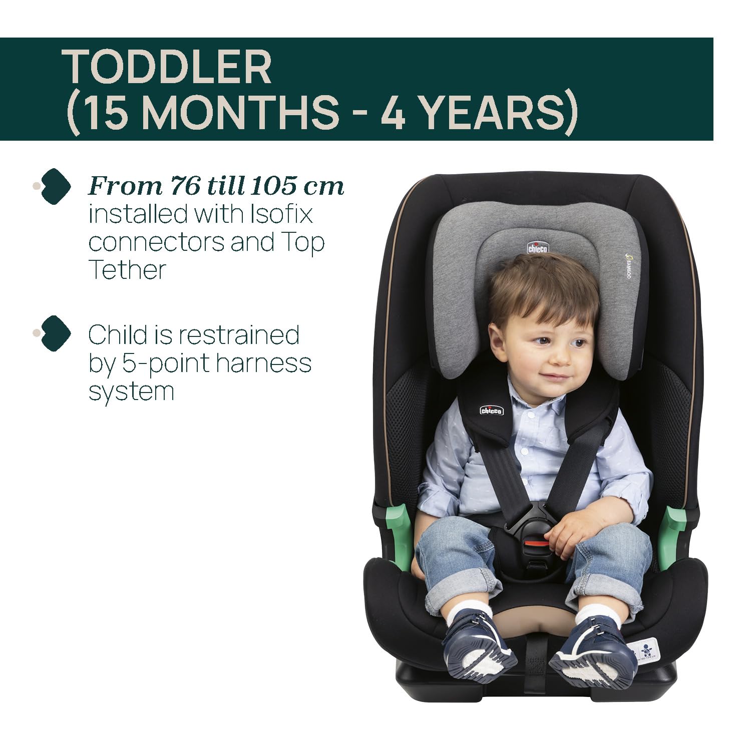 Chicco Seat&Go I-Size Fotelik samochodowy, z systemem Isofix, dla dzieci o wzroście od 76 do 150 cm, do użytku od 15 miesiąca, z dodatkowym wyściółką, w zestawie reduktor