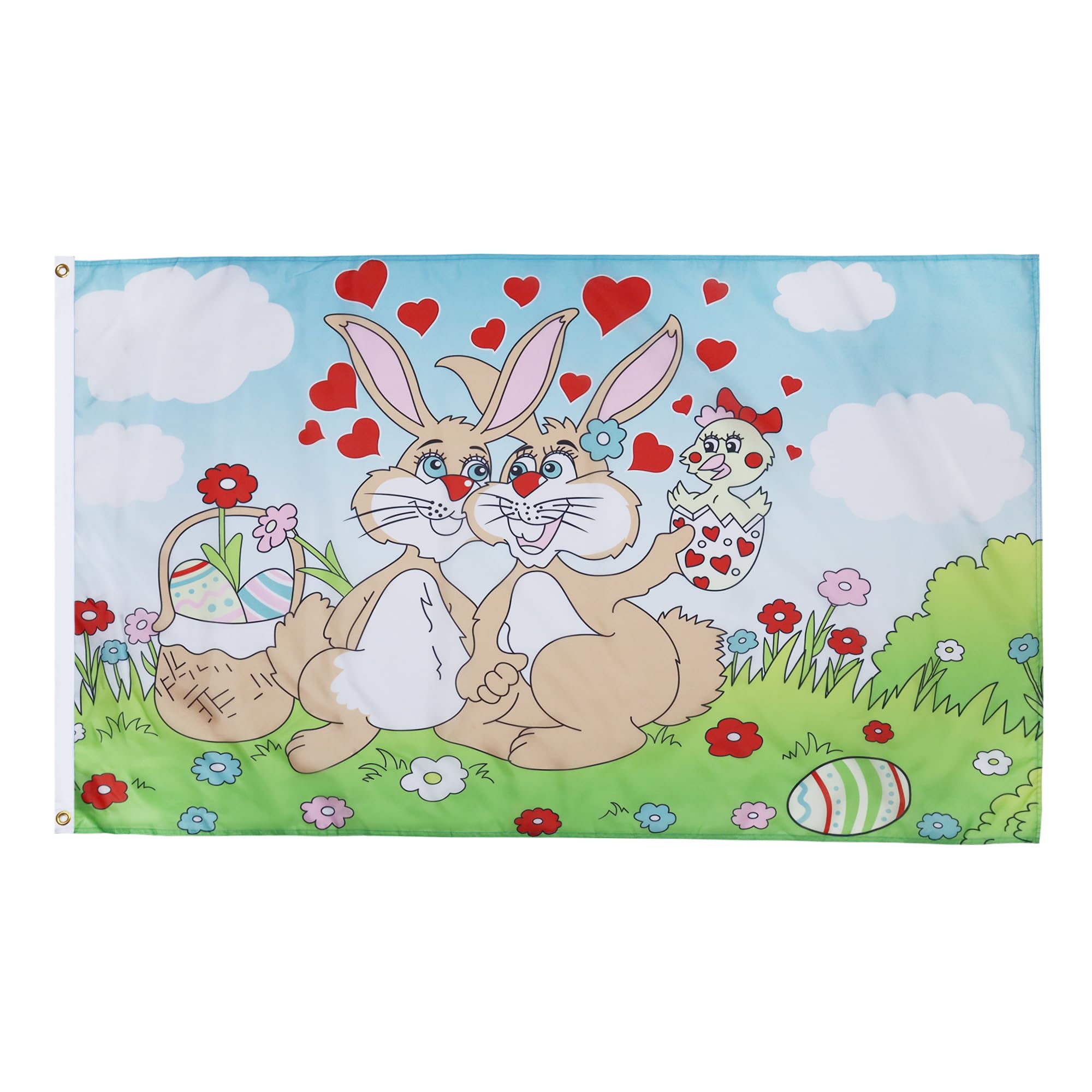 Drapeau Lapin de Paques Oeillets Haute Qualite, 150cm x 90cm
