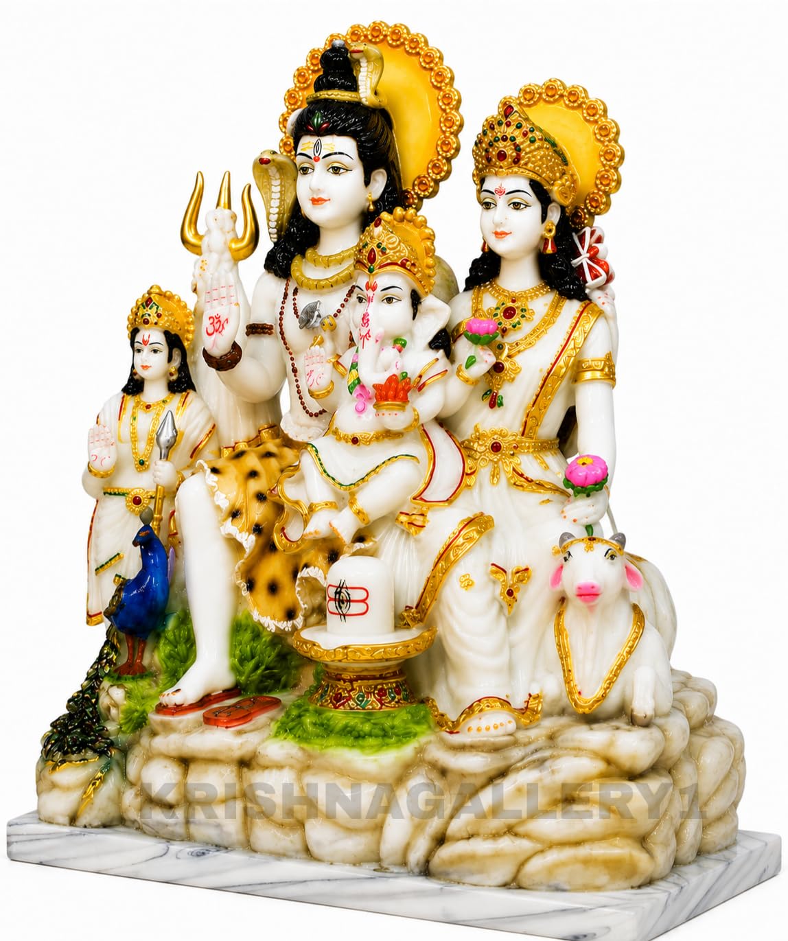 KRISHNAGALLERY 1 statua in marmo di Shiv Parivar Family Murti Idol Shiv Parvati Ganesh Ji Murti statua idolo per la casa Pooja camera regalo decorazione ufficio 45 cm (oro bianco)