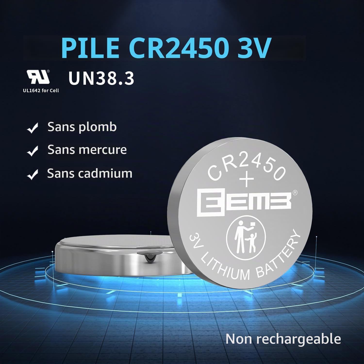 EEMB CR2450 Pile Bouton au Lithium 3V CR 2450, Lot de 100
