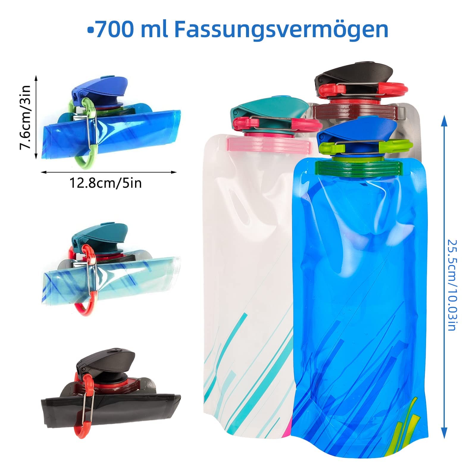 Faltbare Trinkflaschen 6er Set - 700ml Zusammenklappbare Flaschen