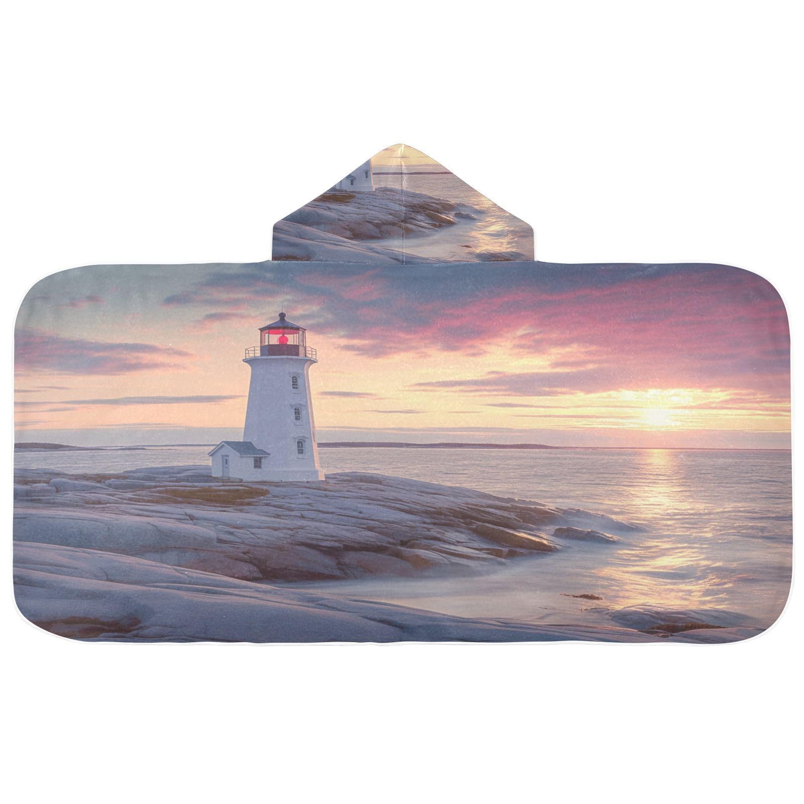 Nesatuwa Hooded Towel for Kids,Lighthouse Seaside Landscape Kids Beach Bath Towels Soft Absorbent Quick Dry Poncho Towel for Girls Boys