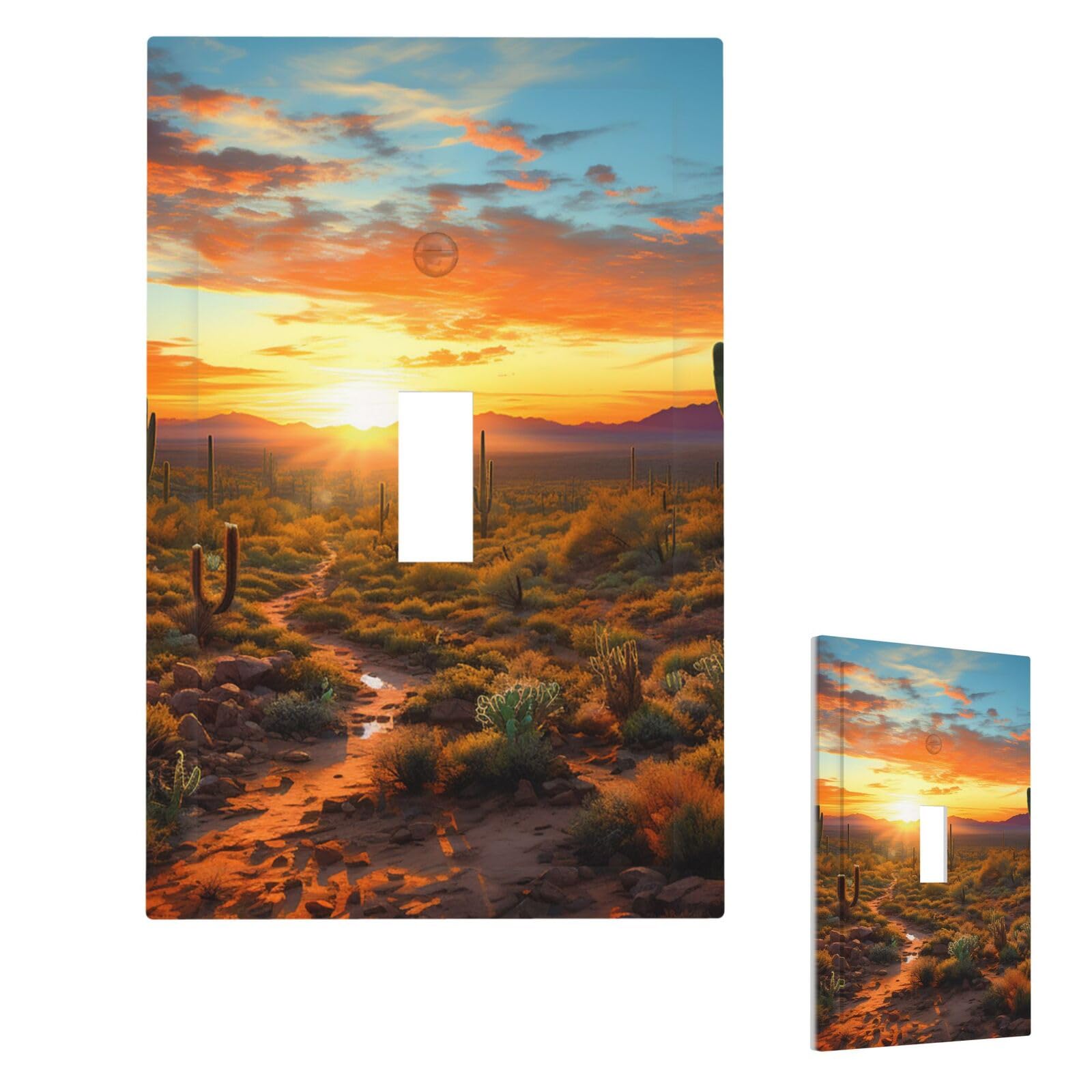 Saguaros At Sunset Wall Plate Cover Single Toggle, Modern Decorative Light Switch Cover Unbreakable Receptacle Outlet Covers for Living Room Bedroom Decor
